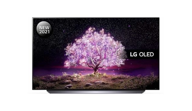 LG OLED-C1 TV displaying a purple lit up tree on the screen