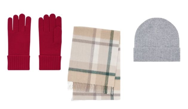 cashmere gloves, scarf and hat