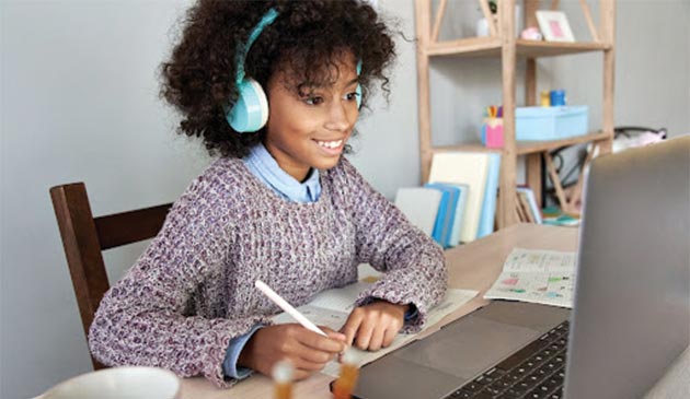 Girl studying online