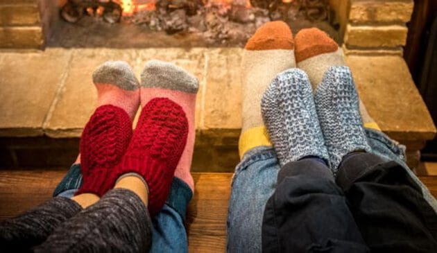 Family in woolly socks
