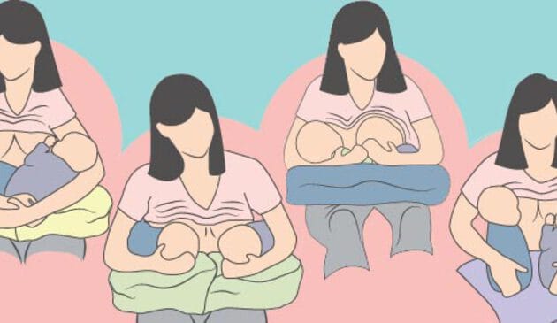 Illustrated sketch of four women breast feeding twins