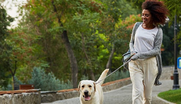 Woman walking dog